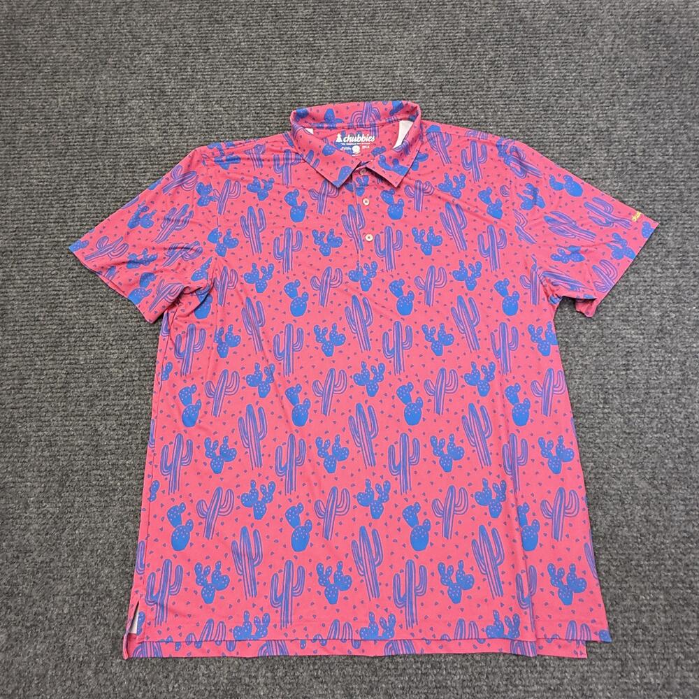 Chubbies Polo Shirt Mens 2XL Pink Cactus Desert Print Performance Stretch